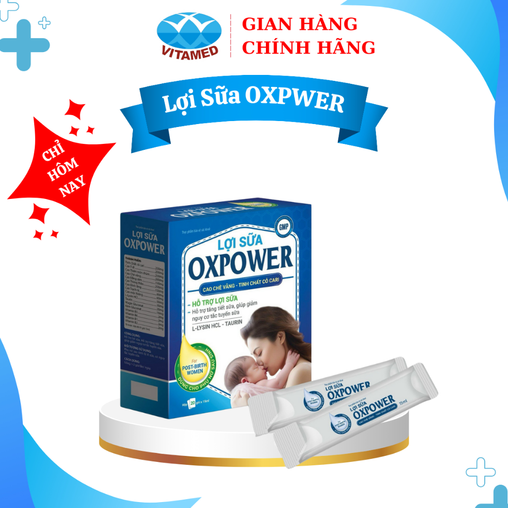 [ Mua 1 Tặng 1 ] Lợi Sữa Oxpower - Hỗ Trợ Lợi Sữa, Tăng Tiết Sữa Cho Mẹ Hộp 20 Gói*15ML