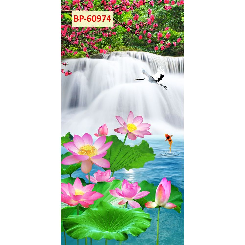 Tranh dán tường lụa kim sa cao cấp KHỔ ĐỨNG, hồ sen thác nước...
