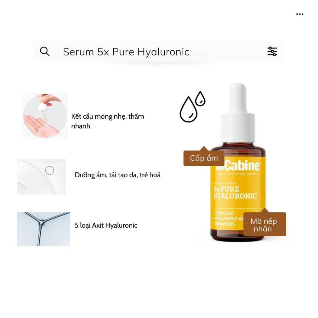 Serum dưỡng ẩm cấp nước căng bóng da 5x Pure Hyaluronic Serum Lacabine 30ml (Tây Ban Nha) | Shopee Việt Nam