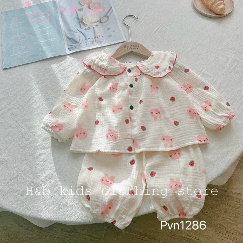 Đồ Dài Tay Cho Bé Gái Vải Xô Muslin Kiểu Dáng Cổ Sen Bèo Tiệm Nhà Bơ Cho Bé 6-16kg