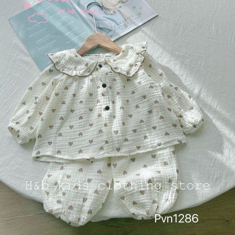 Đồ Dài Tay Cho Bé Gái Vải Xô Muslin Kiểu Dáng Cổ Sen Bèo Tiệm Nhà Bơ Cho Bé 6-16kg