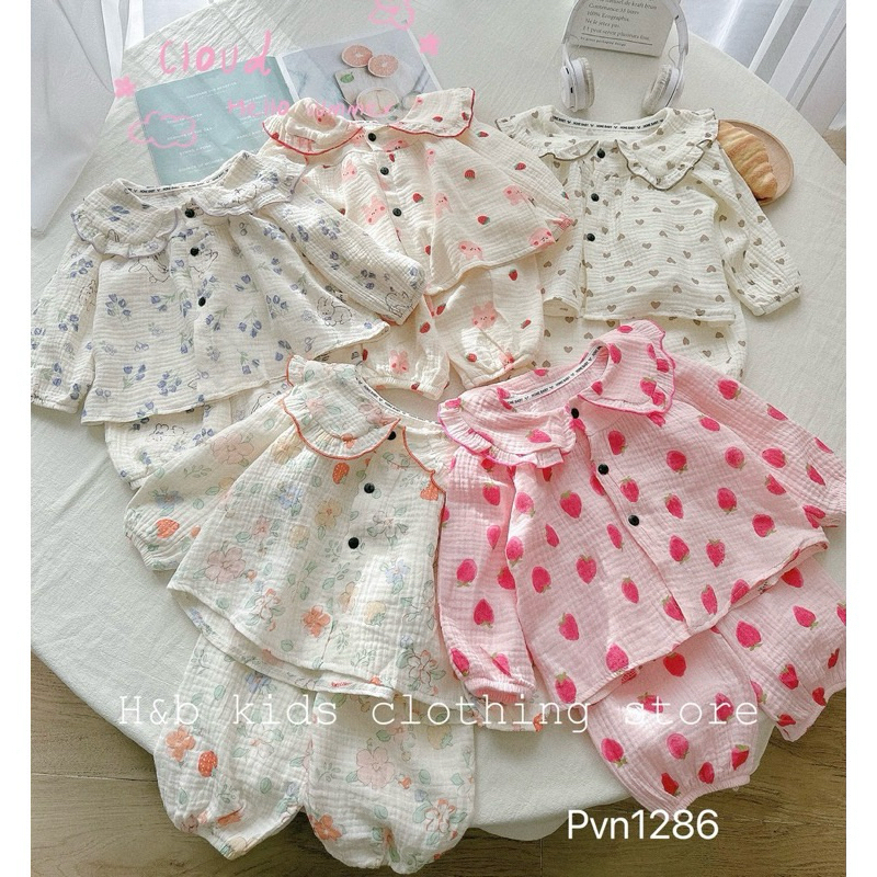 Đồ Dài Tay Cho Bé Gái Vải Xô Muslin Kiểu Dáng Cổ Sen Bèo Tiệm Nhà Bơ Cho Bé 6-16kg