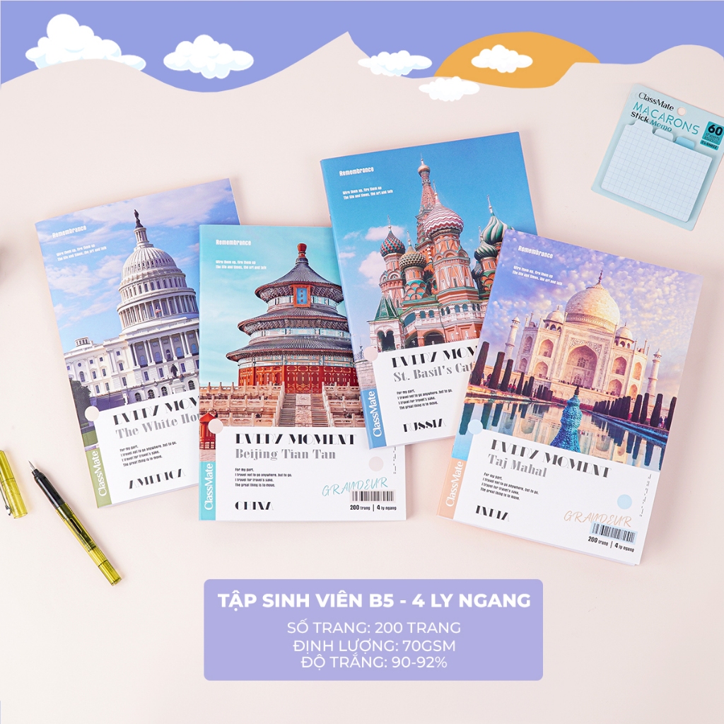 Tập Sinh Viên Miền Nam B5 Classmate Vở 4 Ly Ngang 70GSM 200 Trang Bìa Vở Chống Nước Vở Học Sinh Cấp 2 NB5-20-0308S