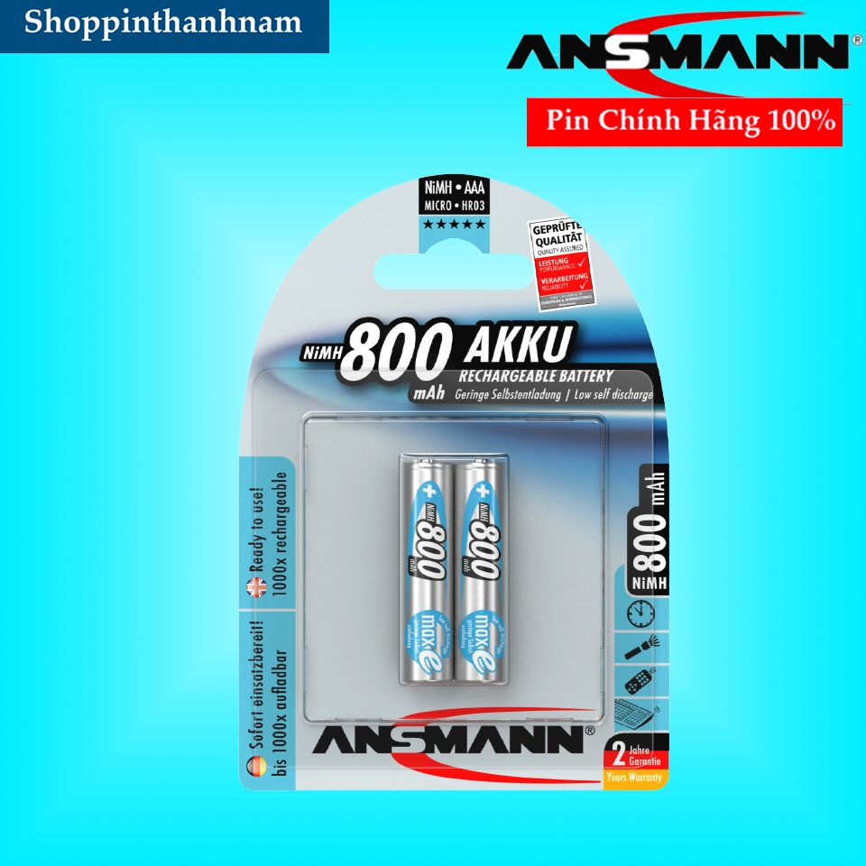 Pin Sạc AAA Ansmann 800mAh Vỉ 2 Viên Chính Hãng | Shopee Việt Nam