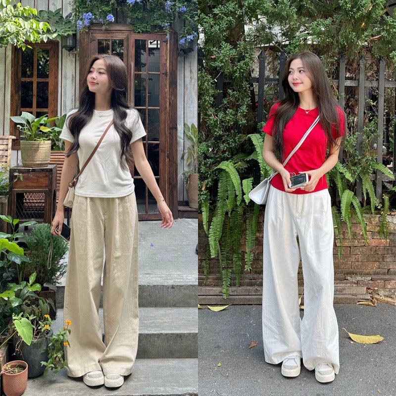 Quần Ống Rộng Thô Kaki Vải Loại Đẹp Cạp Cao Lên Form Xinh m886
