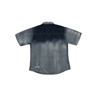 Set Sơmi Jeans Nam Nữ Tay Ngắn - Màu Wash Khói Phối Rách - Chất Vải Jeans Dầy Dặn