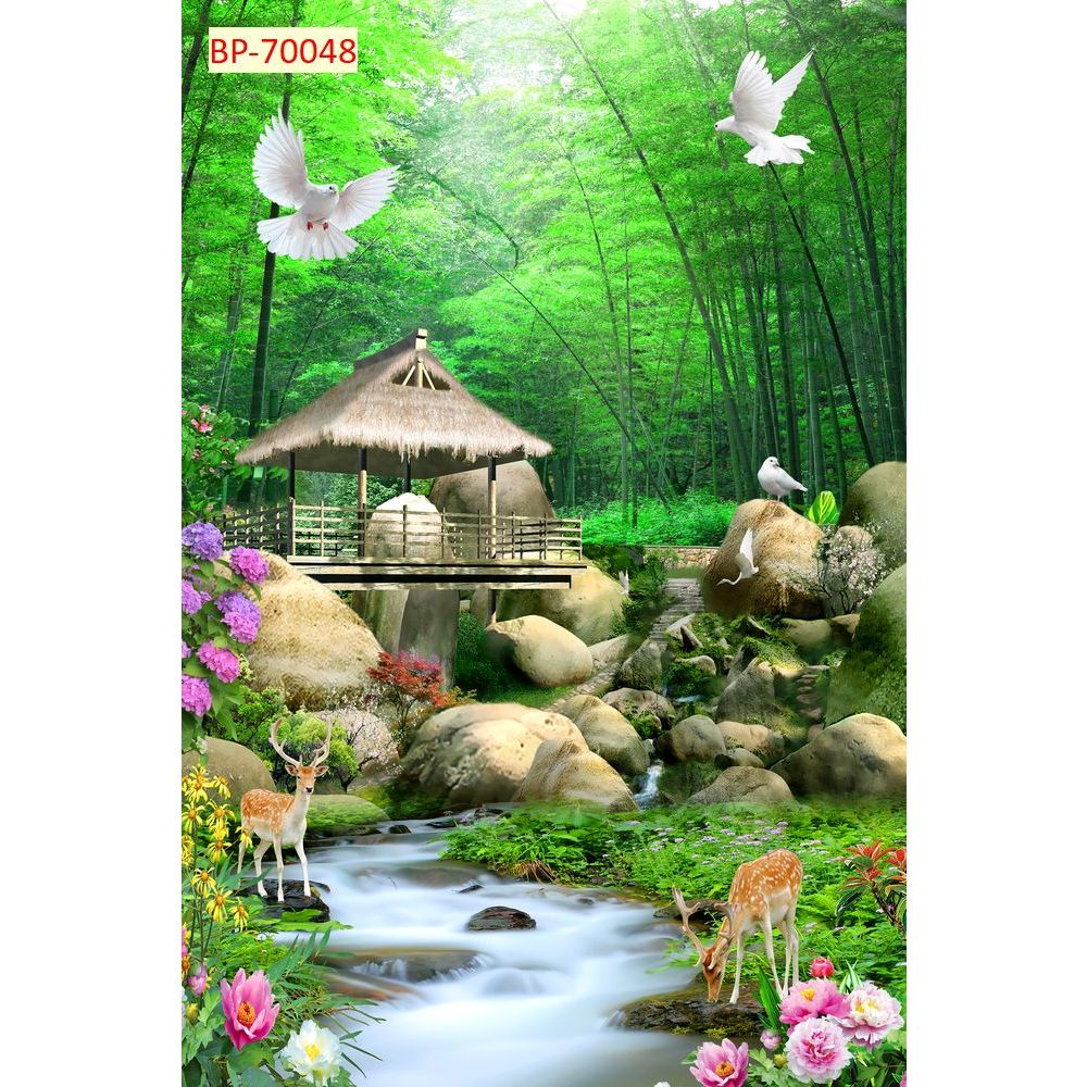 Tranh lụa dán tường 3D cao cấp trang trí phòng khách CÓ KEO DÁN + DỤNG CỤ DÁN ĐẦY ĐỦ...
