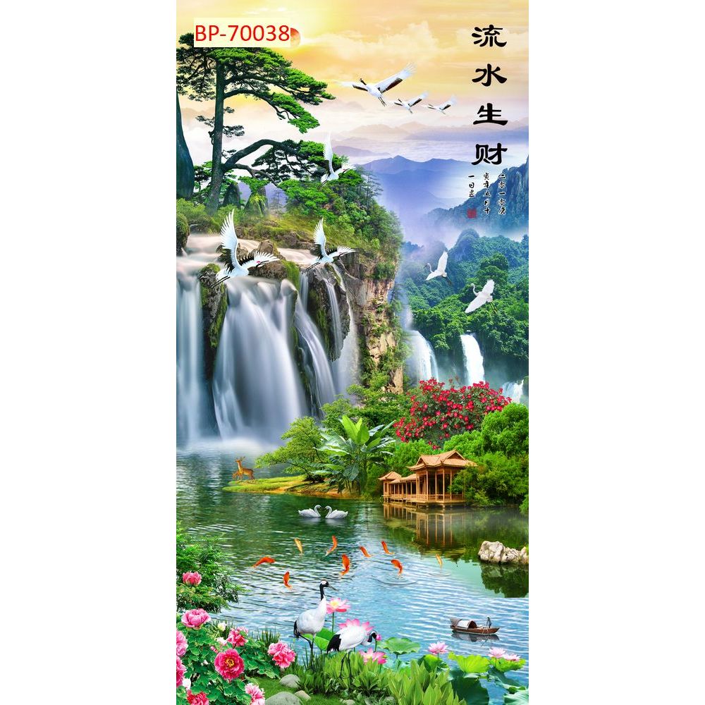 Tranh lụa dán tường 3D cao cấp trang trí phòng khách CÓ KEO DÁN + DỤNG CỤ DÁN ĐẦY ĐỦ...