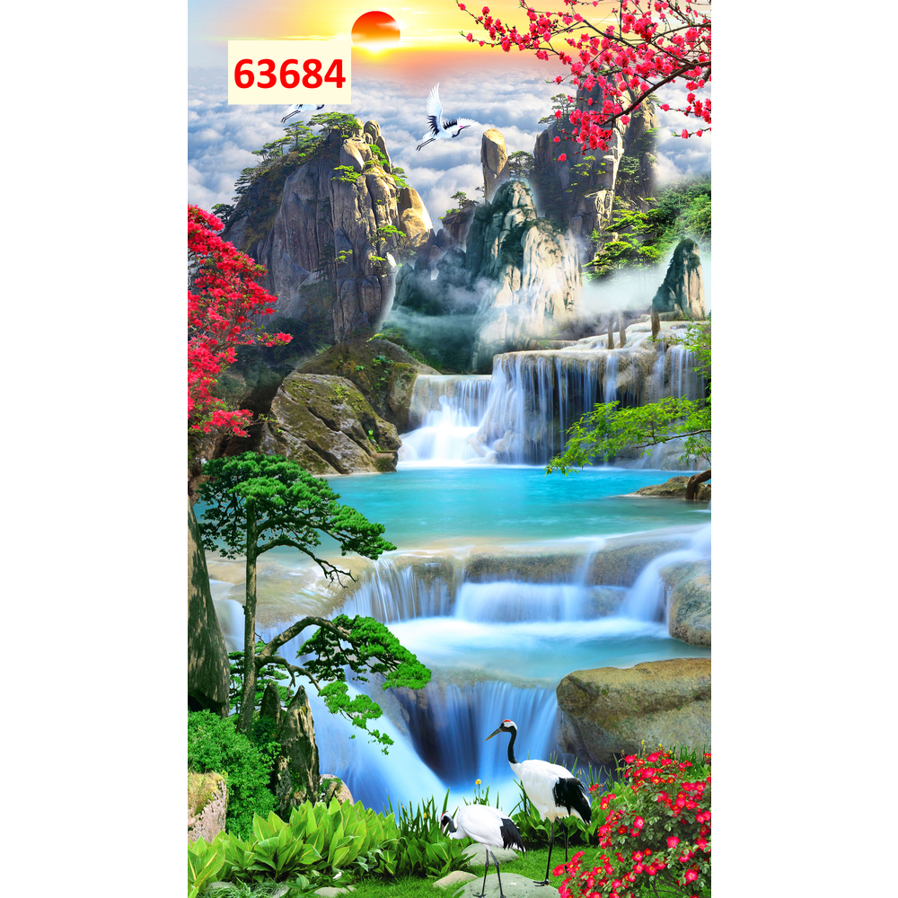 Tranh 3D Thác Nước. Vải Lụa Kim Sa Cao Cấp...