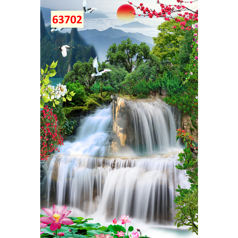 Tranh 3D Thác Nước. Vải Lụa Kim Sa Cao Cấp...