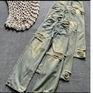 (S-2Xl) HHCHOU- Quần Jeans Suông Rách Màu Bụi Dơ Vải QC mềm 053