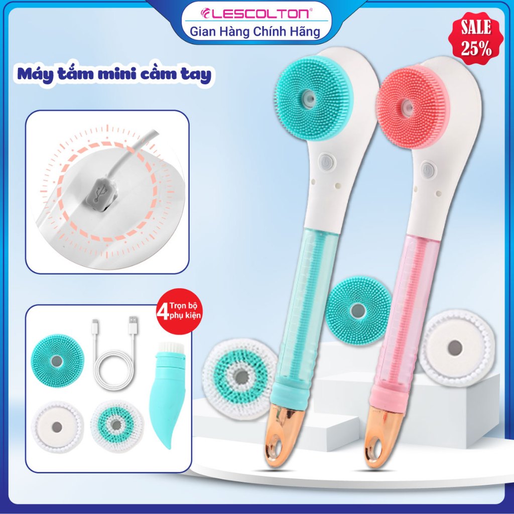 Ảnh Bàn chải tắm điện mini cầm tay Lescolton thế hệ 2024 cọ sạch nhẹ nhàng giúp làm sạch thư giãn 1