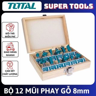 TOTAL Bộ 12 mũi phay gỗ (8mm) TACSR1121