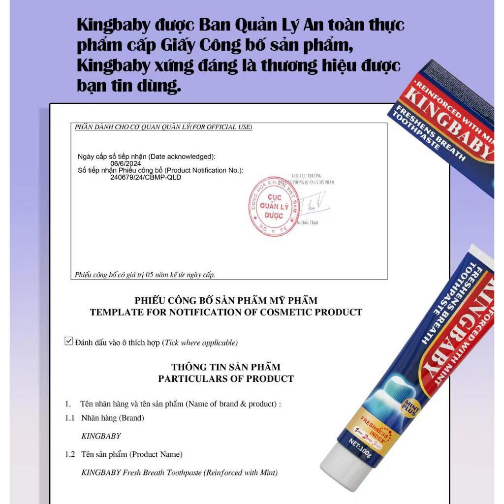 Ảnh [MUA 1 TẶNG 1] Kem Đánh Răng KINGBABY – Hơi Thở Thơm Mát, Trắng Răng – Vị Bạc Hà & Đào Mật Hoa Anh Đào Tuýp 100G 2