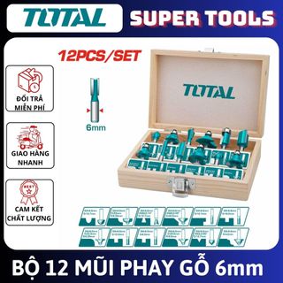 TOTAL Bộ 12 mũi phay gỗ (6mm) TACSR0121
