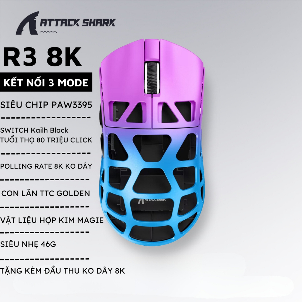 Chuột Bluetooth Attack Shark R3 Hợp Kim Magie Polling Rate 8K Không Dây ...