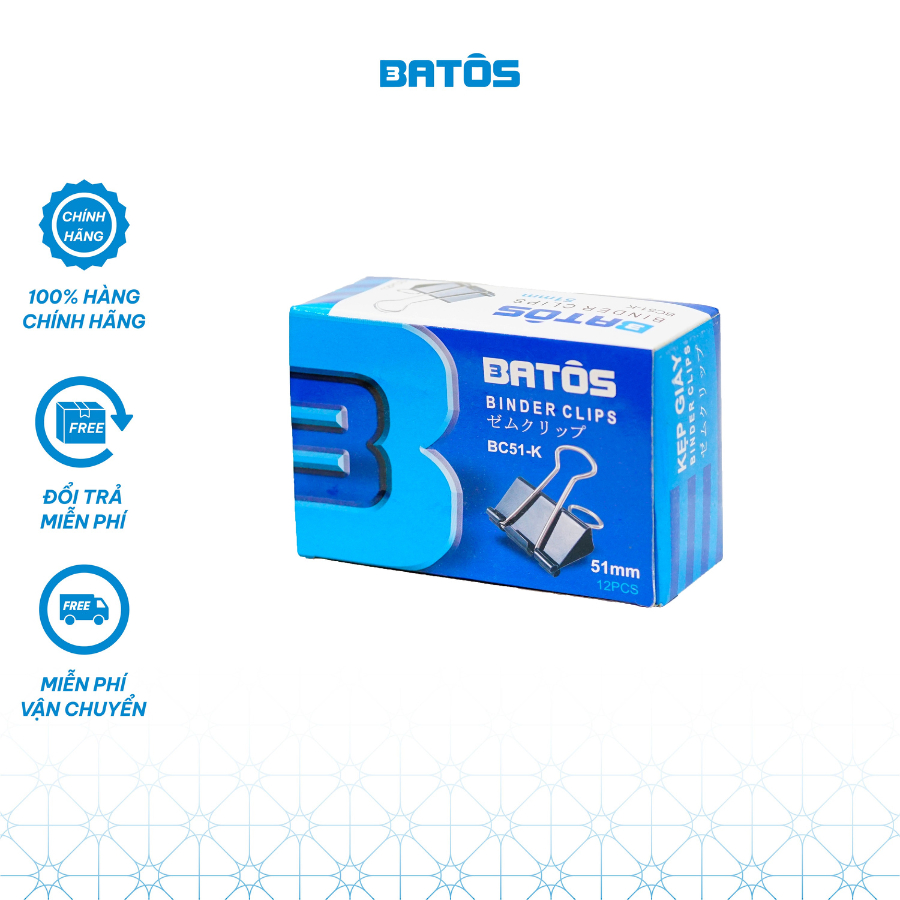 [1 hộp - có VAT] Kẹp bướm/ kẹp sắt đen , ghim cài tam giác Batôs 3 tùy chọn size 15/19/25/32/41/51mm