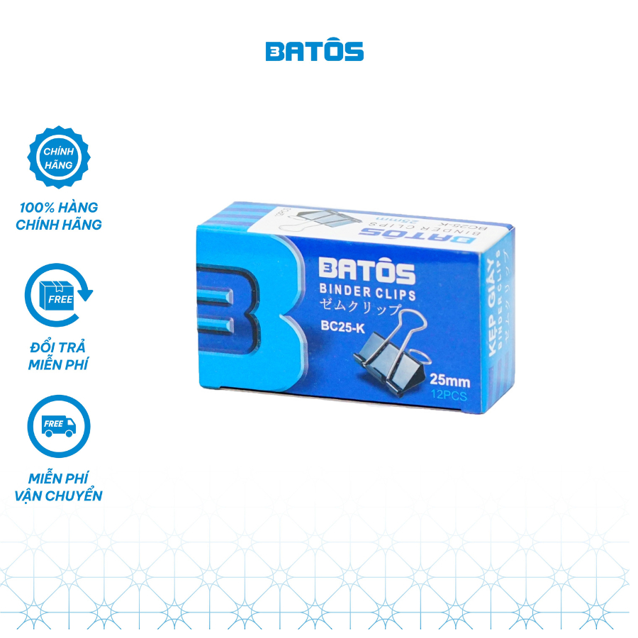 [1 hộp - có VAT] Kẹp bướm/ kẹp sắt đen , ghim cài tam giác Batôs 3 tùy chọn size 15/19/25/32/41/51mm