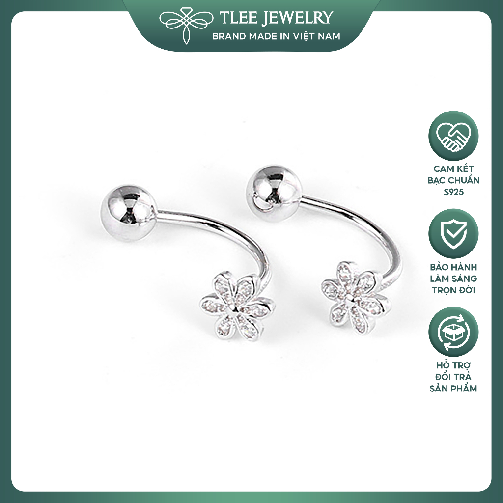 Khuyên tai bạc TLEE chốt vặn dáng cong hình hoa năm cánh dịu dàng TLEE JEWELRY B0151