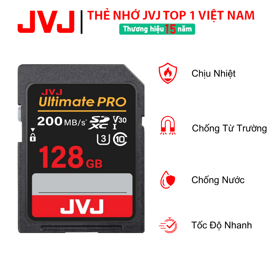 Ảnh Thẻ Nhớ SD 128Gb 64Gb 32Gb JVJ Ultimate Pro Chuẩn V30 U3 Class 10- Thẻ nhớ Máy Ảnh, Máy Quay 4K Full HD- BH 9 Năm 1 Đổi 2