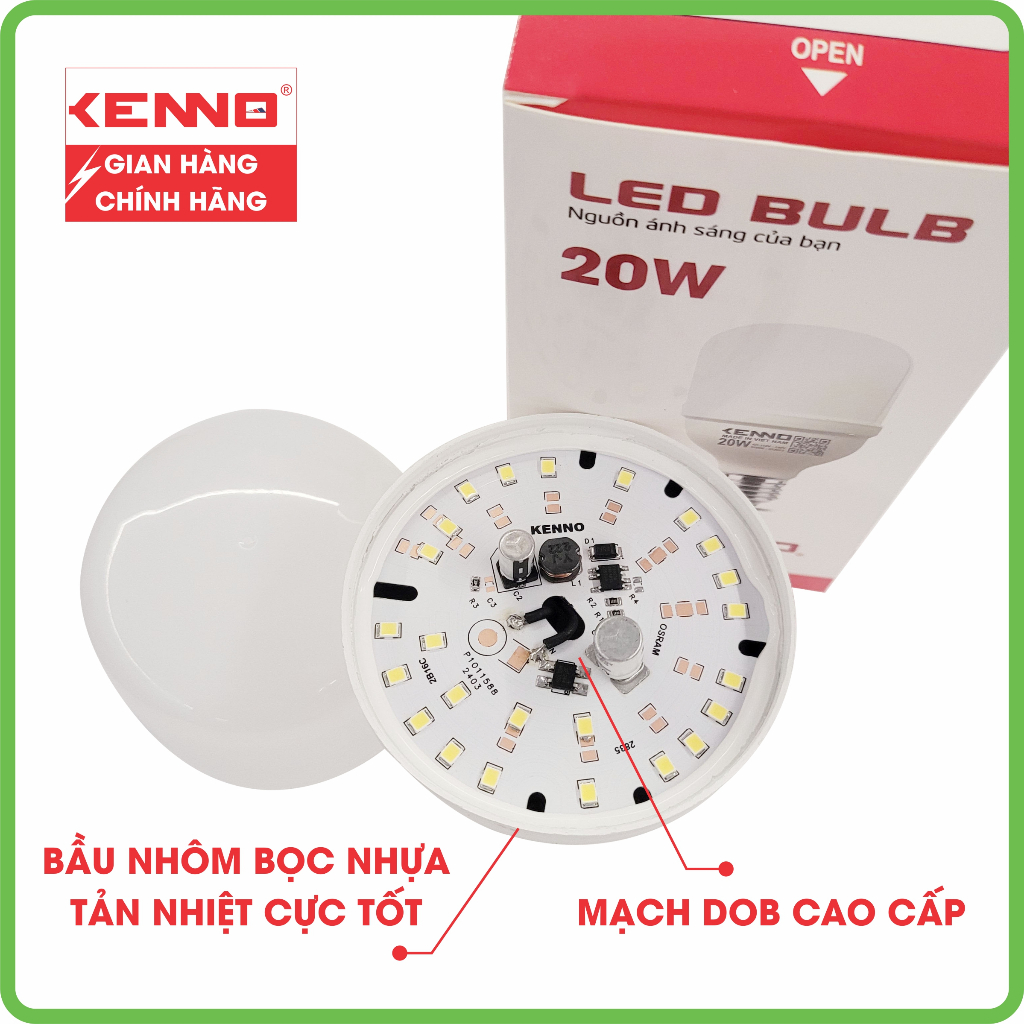 Đèn led bulb trụ nhôm kín nước Kenno tiết kiệm điện siêu sáng chống nước ngoài trời từ 15W đến 50W