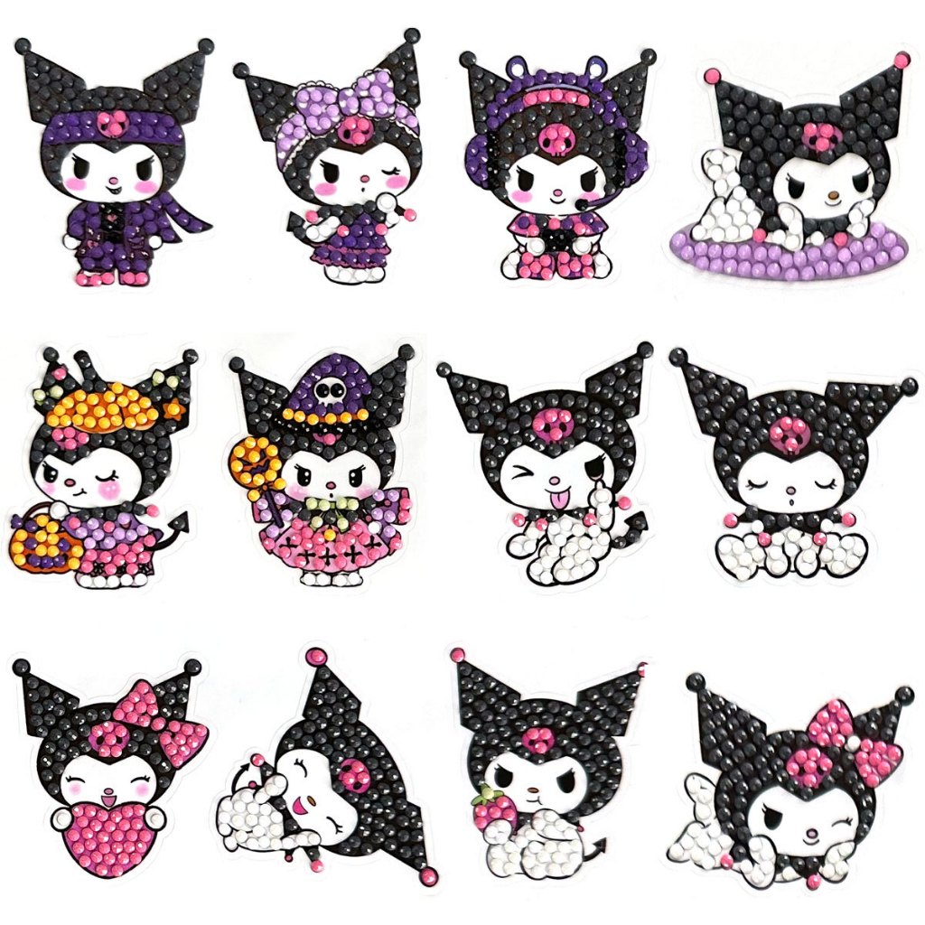 Sticker Tranh đính đá Gấu Dâu, Shin  sticker tự làm tự dính trang trí cốc, balo, cặp CÓ KÈM ĐỦ PHỤ KIỆN ĐÁ