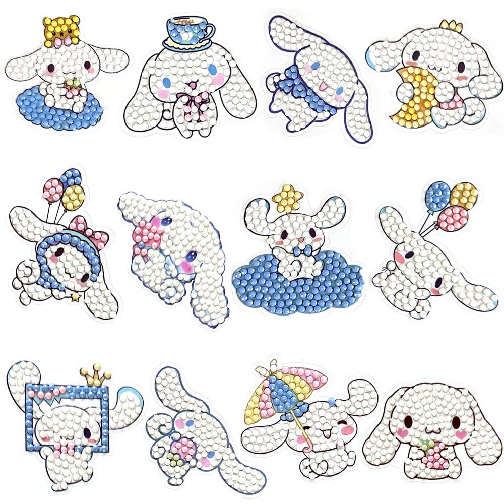 Sticker Tranh đính đá Gấu Dâu, Shin  sticker tự làm tự dính trang trí cốc, balo, cặp CÓ KÈM ĐỦ PHỤ KIỆN ĐÁ