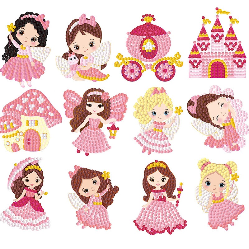 Sticker Tranh đính đá Gấu Dâu, Shin  sticker tự làm tự dính trang trí cốc, balo, cặp CÓ KÈM ĐỦ PHỤ KIỆN ĐÁ