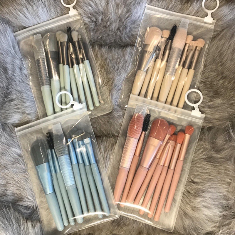 Set 8 Cọ Trang Điểm Lông mềm Siêu Mini Du Lịch Màu Macaron Dịu Dàng Dễ Mang Theo