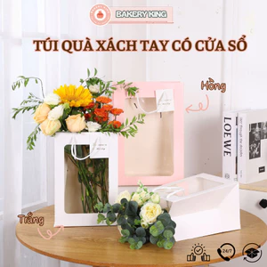 Túi Giấy Trắng/Hồng Có Cửa Sổ Trong Suốt (Loại Dày Dặn) Đựng Hoa, Gấu, Quà - BAKERY KING