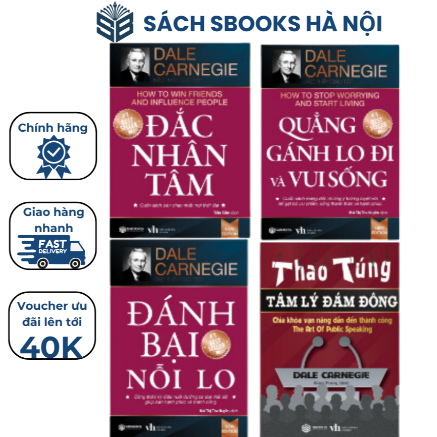 Combo 4 Sách Đắc Nhân Tâm + Quẳng Gánh Lo Đi Và Vui Sống + Đánh Bại Nỗi Lo + Thao Túng Tâm Lý Đám Đông - Dale Carnegie