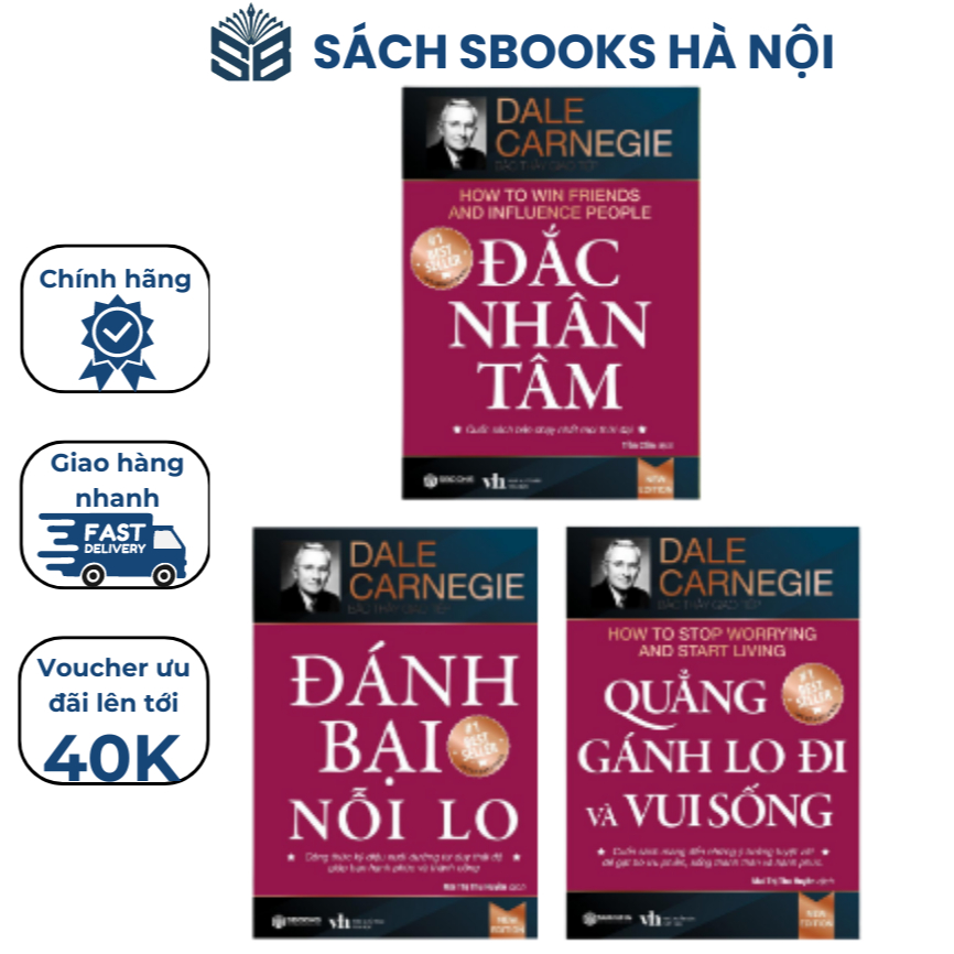 Sách Combo 3 Cuốn : Đắc Nhân Tâm + Quẳng Gánh Lo Đi & Vui Sống + Đánh Bại Nỗi Lo - SBOOKS