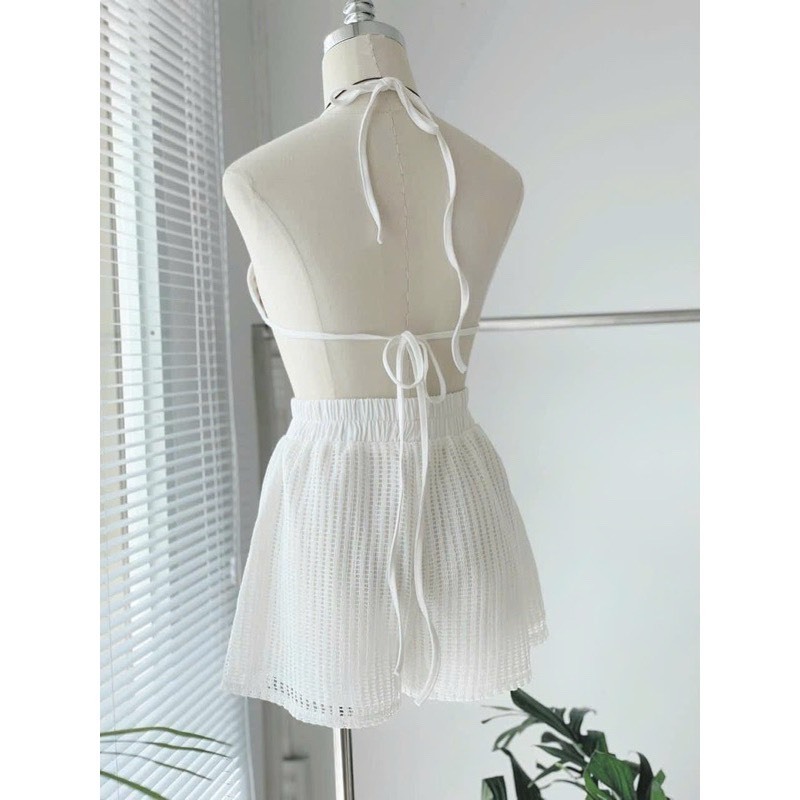 BIKINI, ĐỒ BƠI đi biển thời trang,3 chi tiết áo bra có mút quần short kèm áo KHOÁC REN LỖ tay dài chuẩn hình BiKiNi HANT