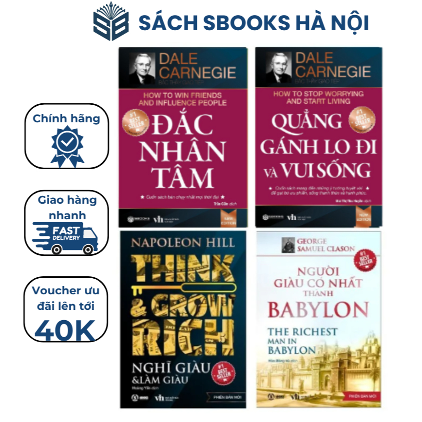 Sách - Combo 4 Cuốn Đắc Nhân Tâm + Nghĩ Giàu & Làm Giàu + Quẳng Gánh Lo Đi + Người Giàu Có Nhất Thành Babylon - Sbooks
