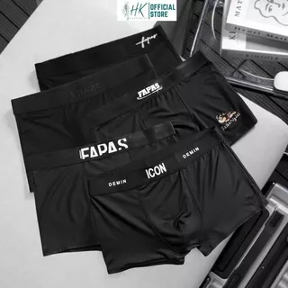 Quần Lót Nam Boxer Thun Lạnh Combo 5 Cái full đen , Quần Sịp Nam Đùi Thun Lạnh Cao Cấp Co Giãn 4 Chiều.