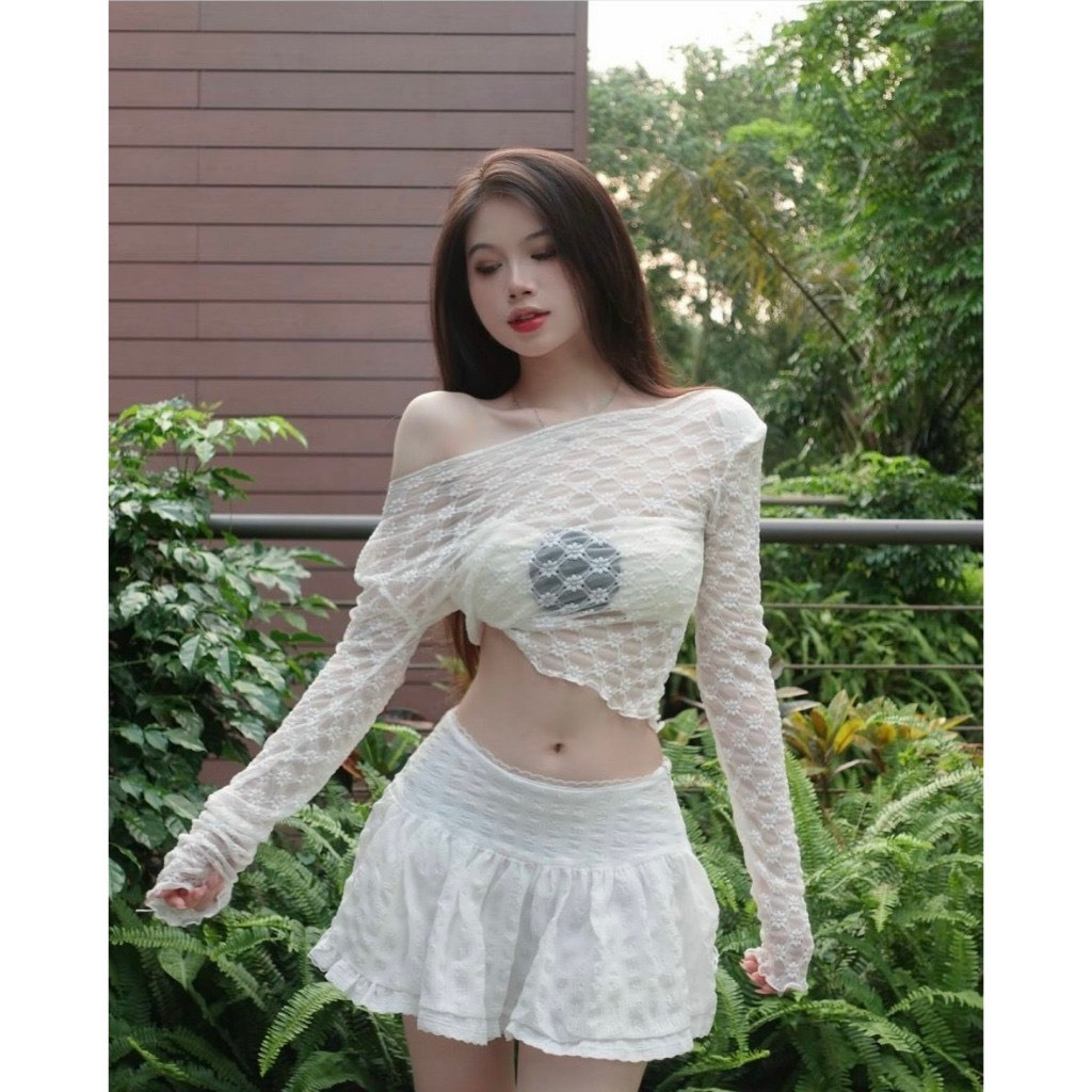 Bikini,Đồ bơi đi biển set 4 món áo bra đính HOA TRÀ có mút,quần rời kèm khoác,chân váy  lưng thun Bikini HAN.T [HT 002]