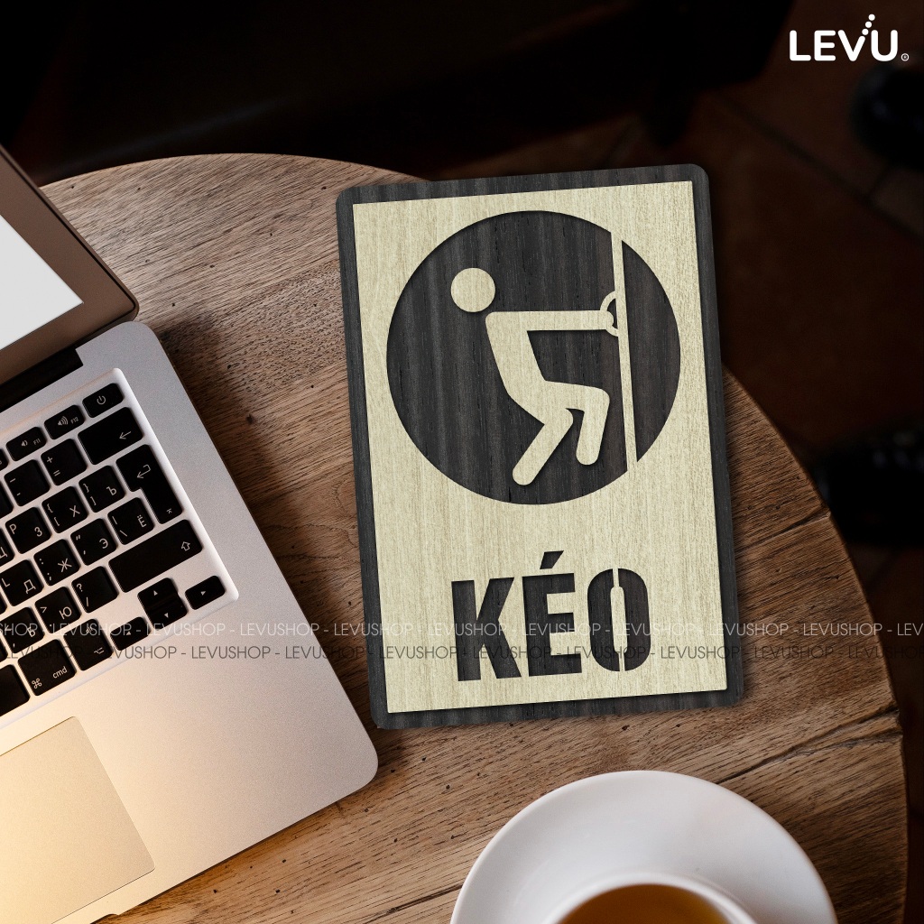 Bảng gỗ kéo đẩy treo cửa trang trí, bảng pull push decor dán cửa bằng gỗ khắc laser - Mẫu TP03