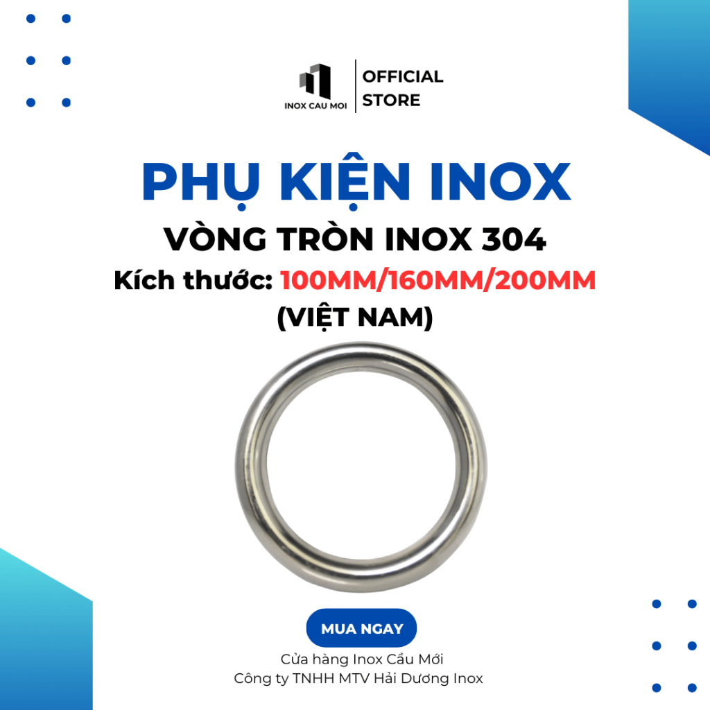 Vòng tròn inox 304 (Việt Nam), kích thước 100mm, 160mm, 200mm, màu bạc, hàng rào, cổng trang trí