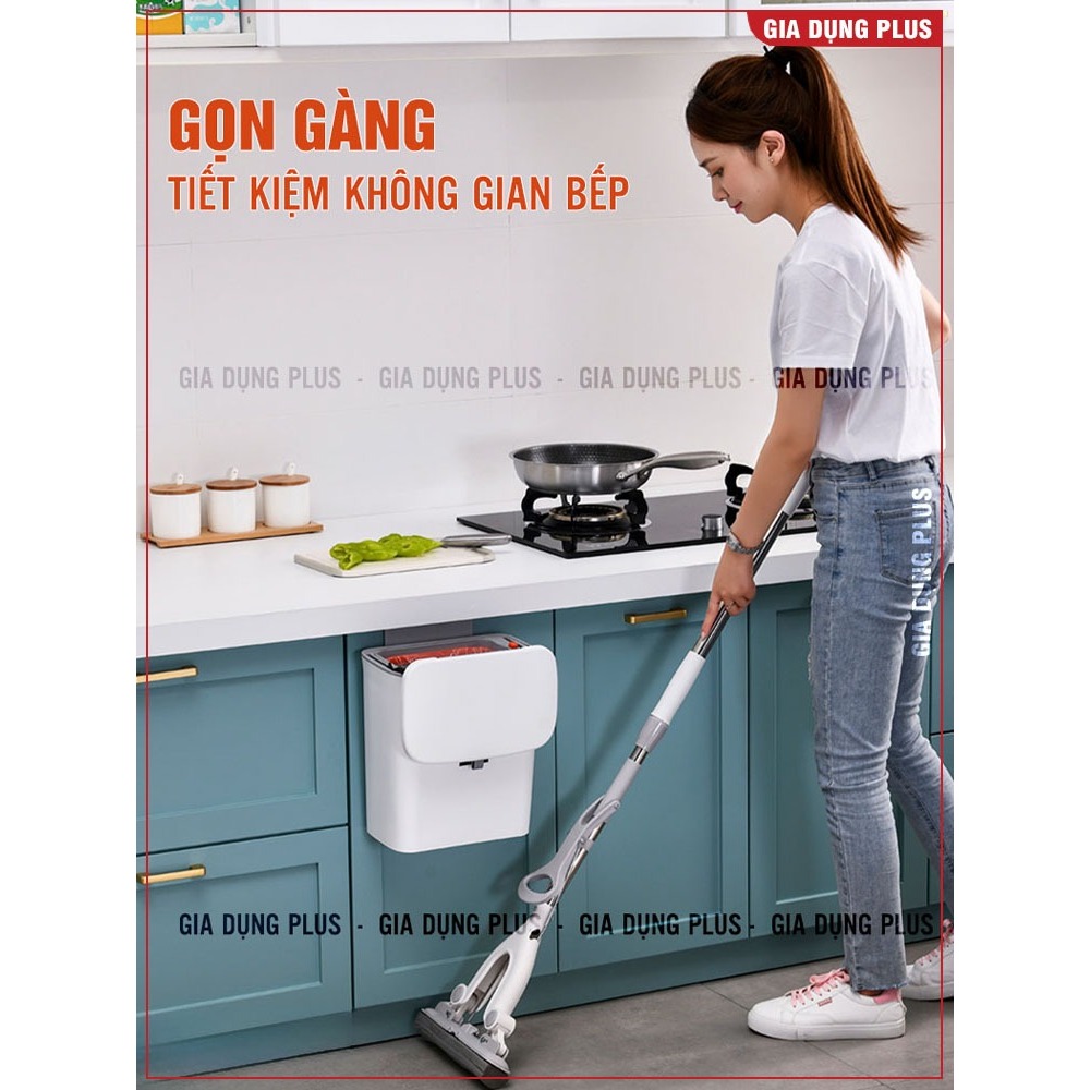 Thùng rác treo tủ bếp 9L, thùng rác nắp lật nắp đậy thông minh đậy kín bằng nhựa PP cao cấp (có ruột & quai xách)