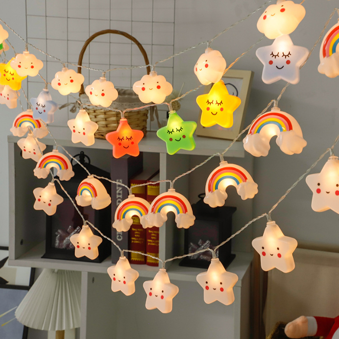 Đèn LED dây USB hình ngôi sao, cầu vồng, mây cute trang trí nhà cửa phòng ngủ, phòng khách siêu xinh, mang đi cắm trại.