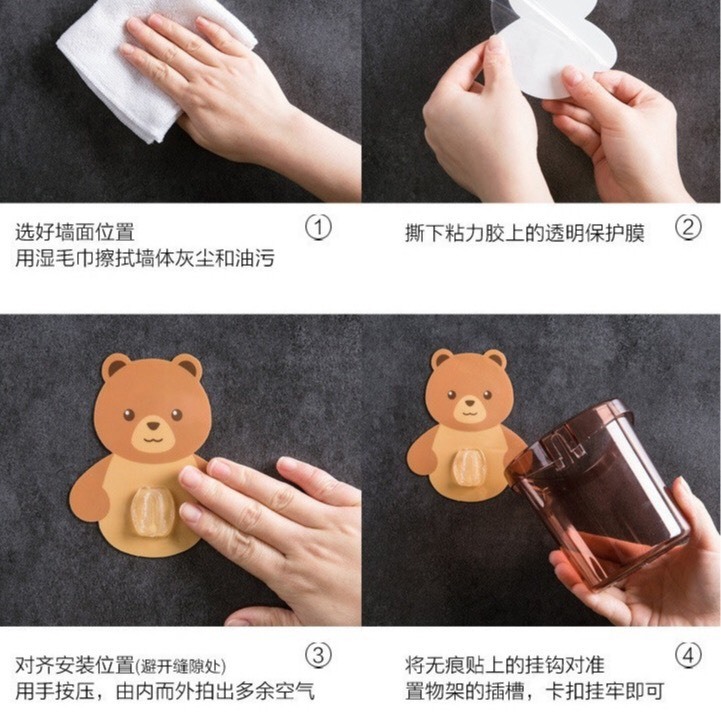 [COMBO 10]Cốc Gấu Dán Tường Để Bàn Chải Đánh Răng Hình Gấu Có Lỗ Thoát Nước Tiện Lợi