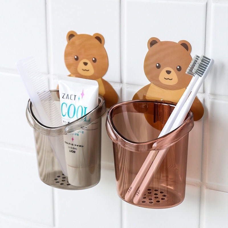 [COMBO 10]Cốc Gấu Dán Tường Để Bàn Chải Đánh Răng Hình Gấu Có Lỗ Thoát Nước Tiện Lợi