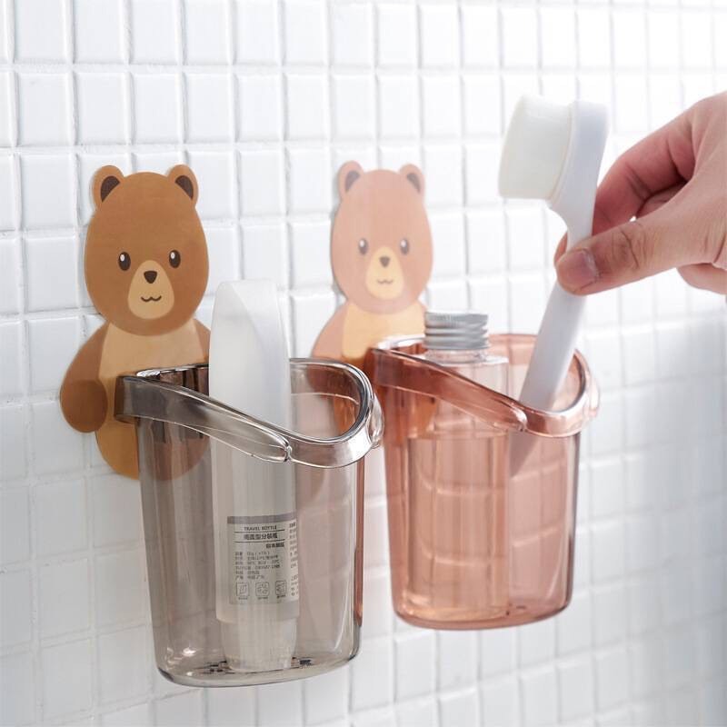 [COMBO 10]Cốc Gấu Dán Tường Để Bàn Chải Đánh Răng Hình Gấu Có Lỗ Thoát Nước Tiện Lợi