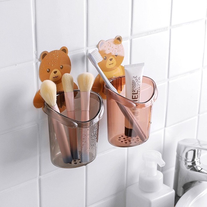 [COMBO 10]Cốc Gấu Dán Tường Để Bàn Chải Đánh Răng Hình Gấu Có Lỗ Thoát Nước Tiện Lợi