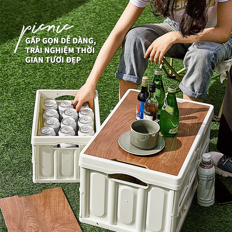 Bàn camping gấp gọn kết hợp hộp đựng đồ đa năng bằng nhựa, Khả năng chịu tải mạnh mẽ, Thùng trữ đồ | BigBuy360 - bigbuy360.vn