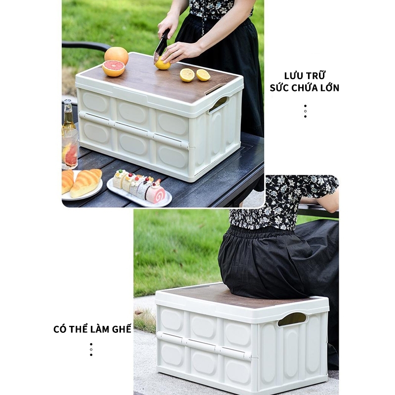 Bàn camping gấp gọn kết hợp hộp đựng đồ đa năng bằng nhựa, Khả năng chịu tải mạnh mẽ, Thùng trữ đồ | BigBuy360 - bigbuy360.vn