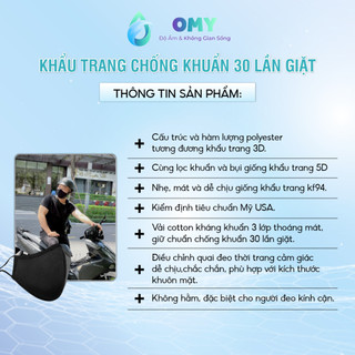 Khẩu Trang 5D Vải Cotton chống khuẩn, chống tia uv. tiêu chuẩn USA, quai đeo điều chỉnh tùy ý