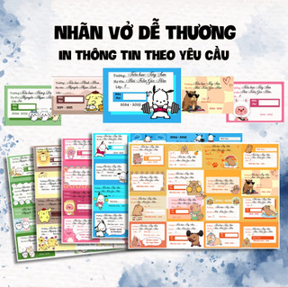 Nhãn Vở in tên theo yêu cầu Gấu dâu Doraemon Kuromi Kitty Cinnamorol Kapybara Loopy Chikawa