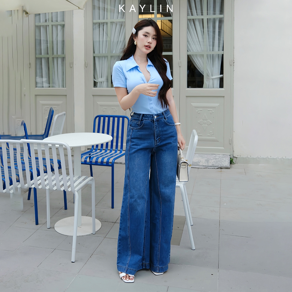 Ảnh Quần JEAN KAYLIN Basic form suông ống loe chất vải denim dầy dặn phong cách - N2153 2