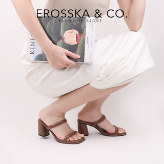 Erosska - Guốc mũi vuông gót trụ cao 7 phân thiết kế 2 dây ngang basic - EM115